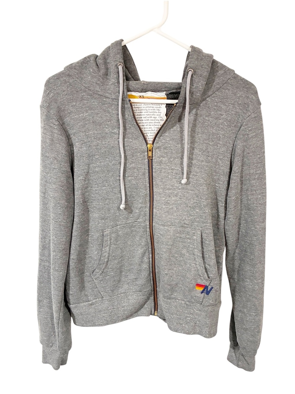Aviator Nation Grey Lightening Bolt Sleeves Full Zip Hooded Sweatshirt Size XS